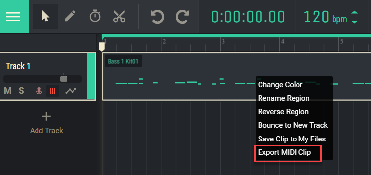 Export midi klipu