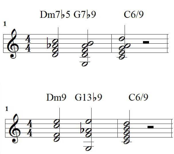 بعض الخيارات في مفتاح C Major Jazz Chord Progressions