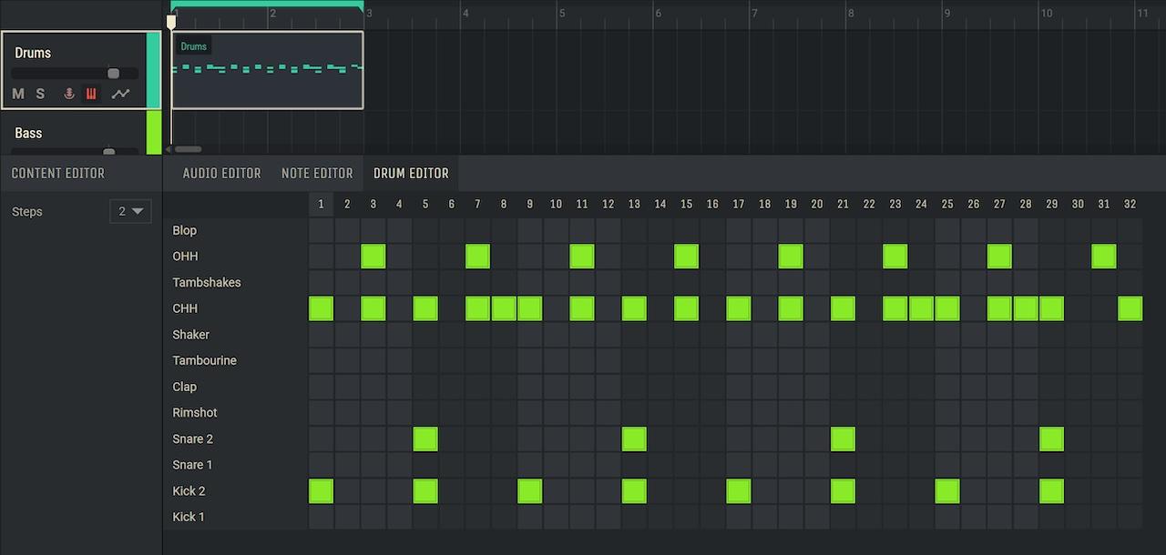 Basis house drumpatroon in Amped Studio Drum Editor