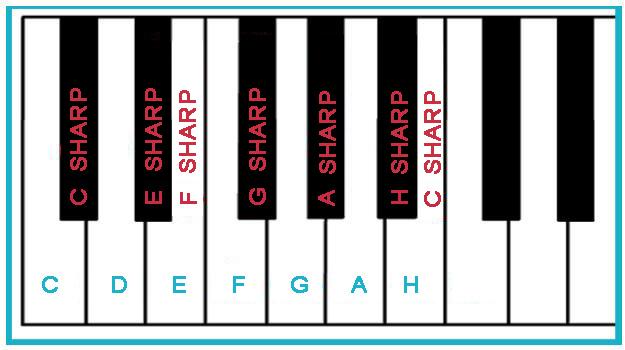 The arrangement of sharps on a piano keyboard