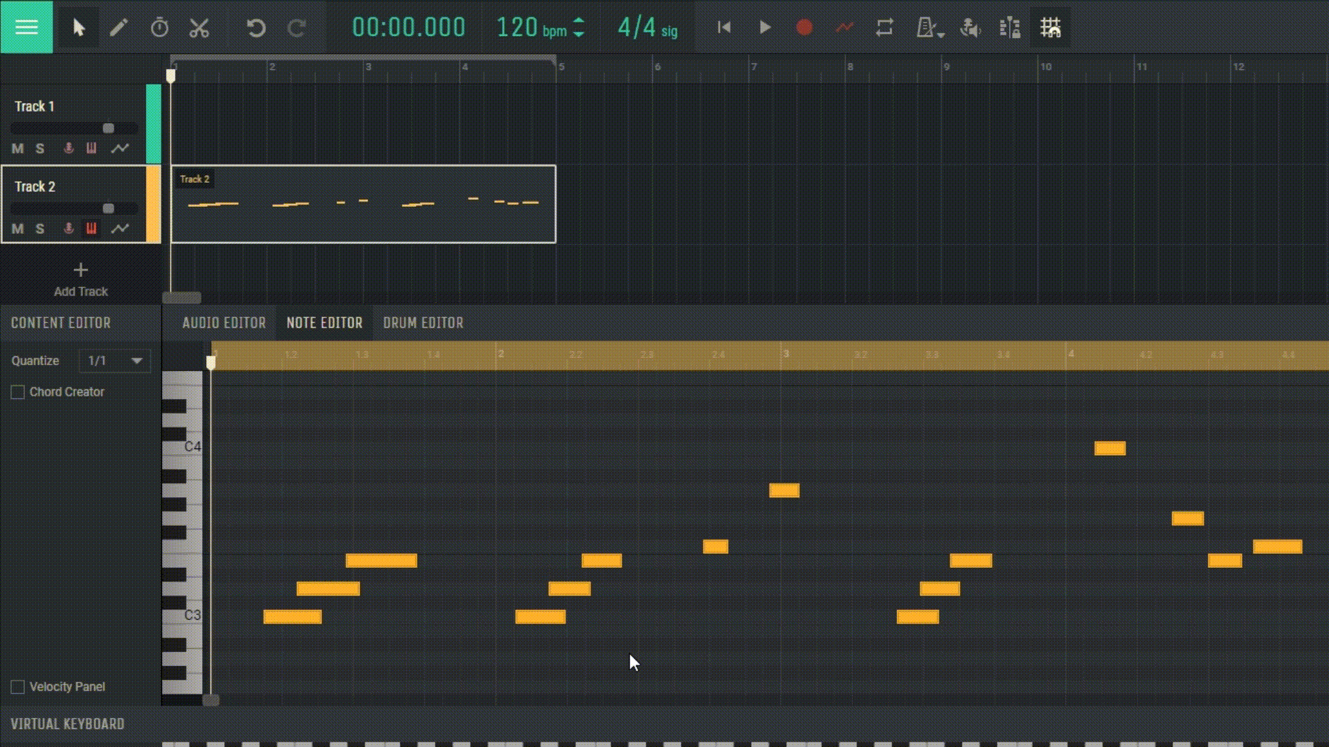 Snelheid in MIDI-editor