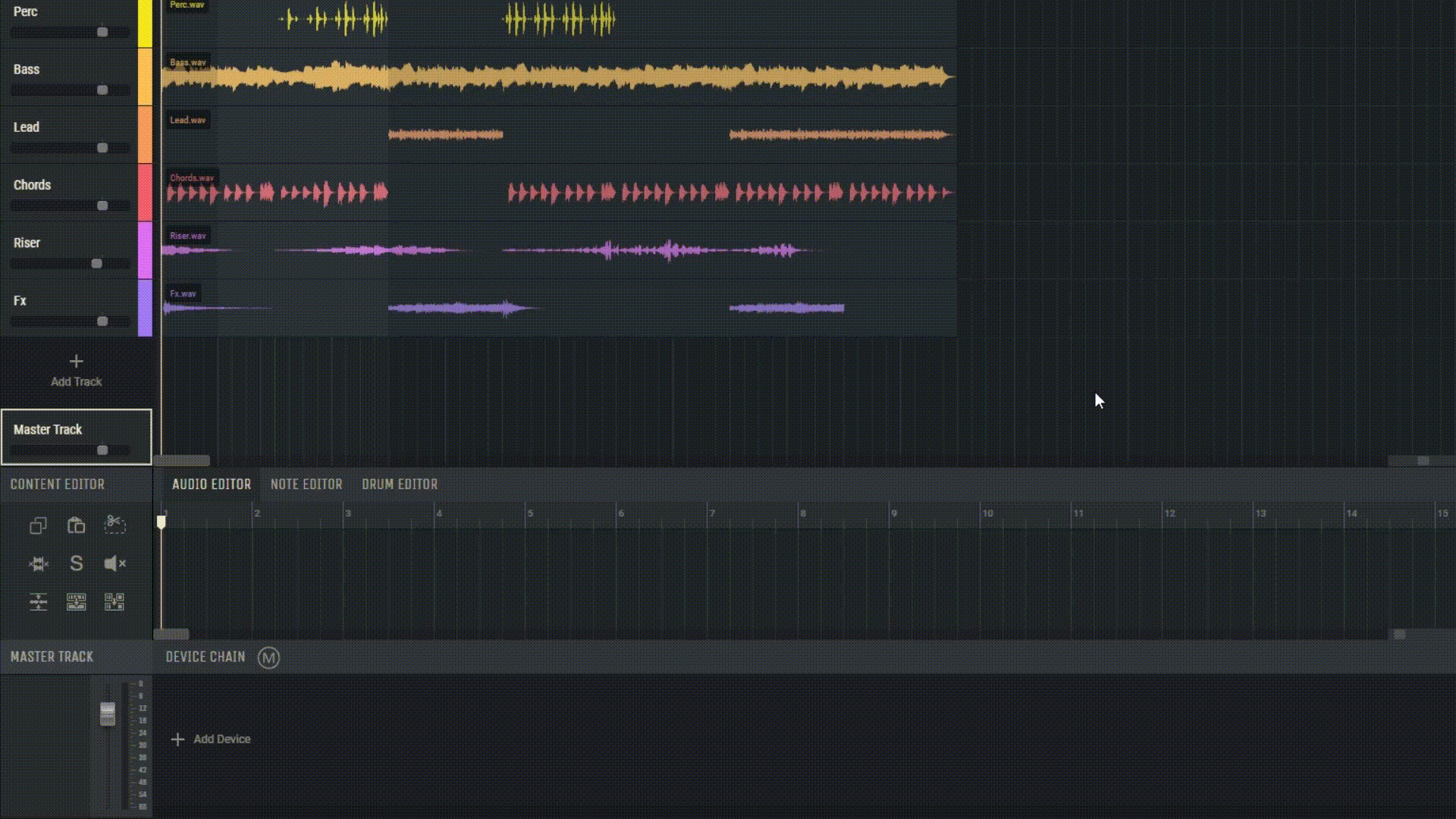 Schneller Zugriff auf Presets auf der Master-Spur