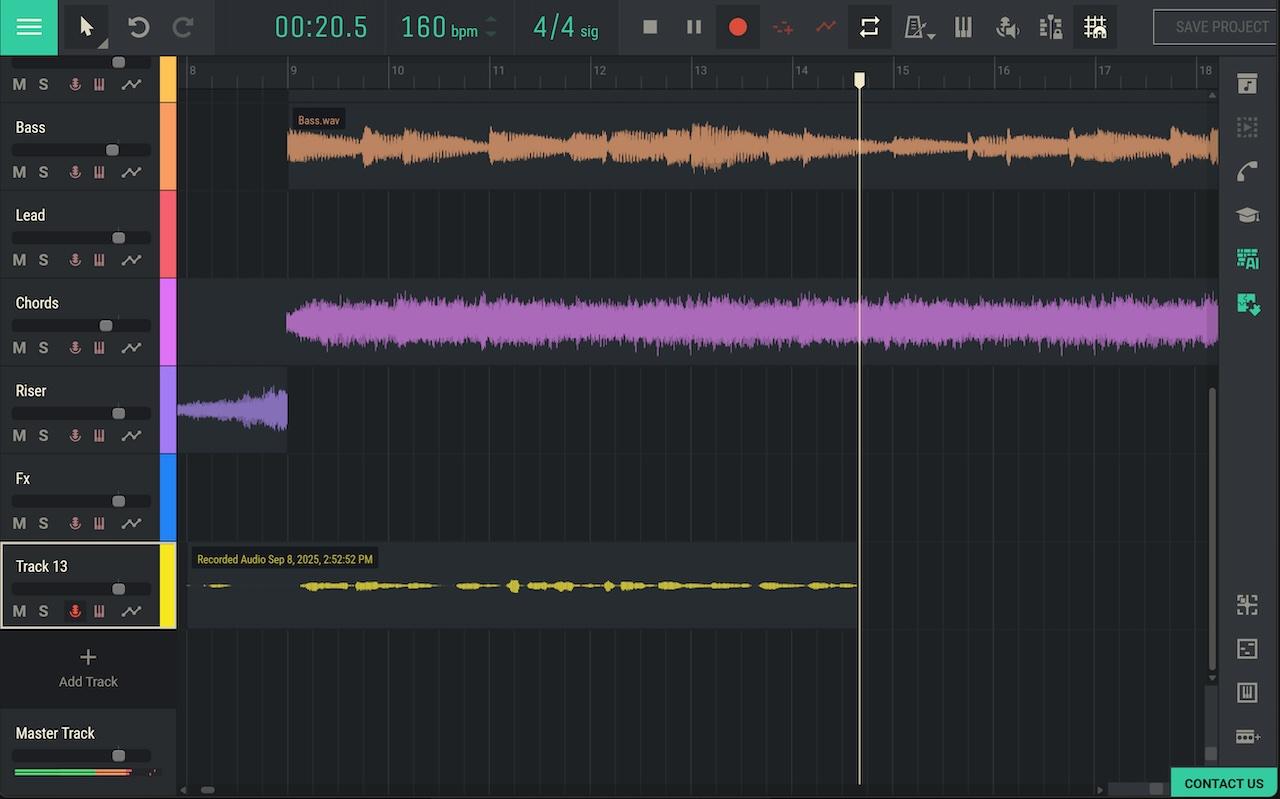 تمت إضافة مسار صوتي جديد بعنوان &quot;Vocal&quot; مع شكل الموجة