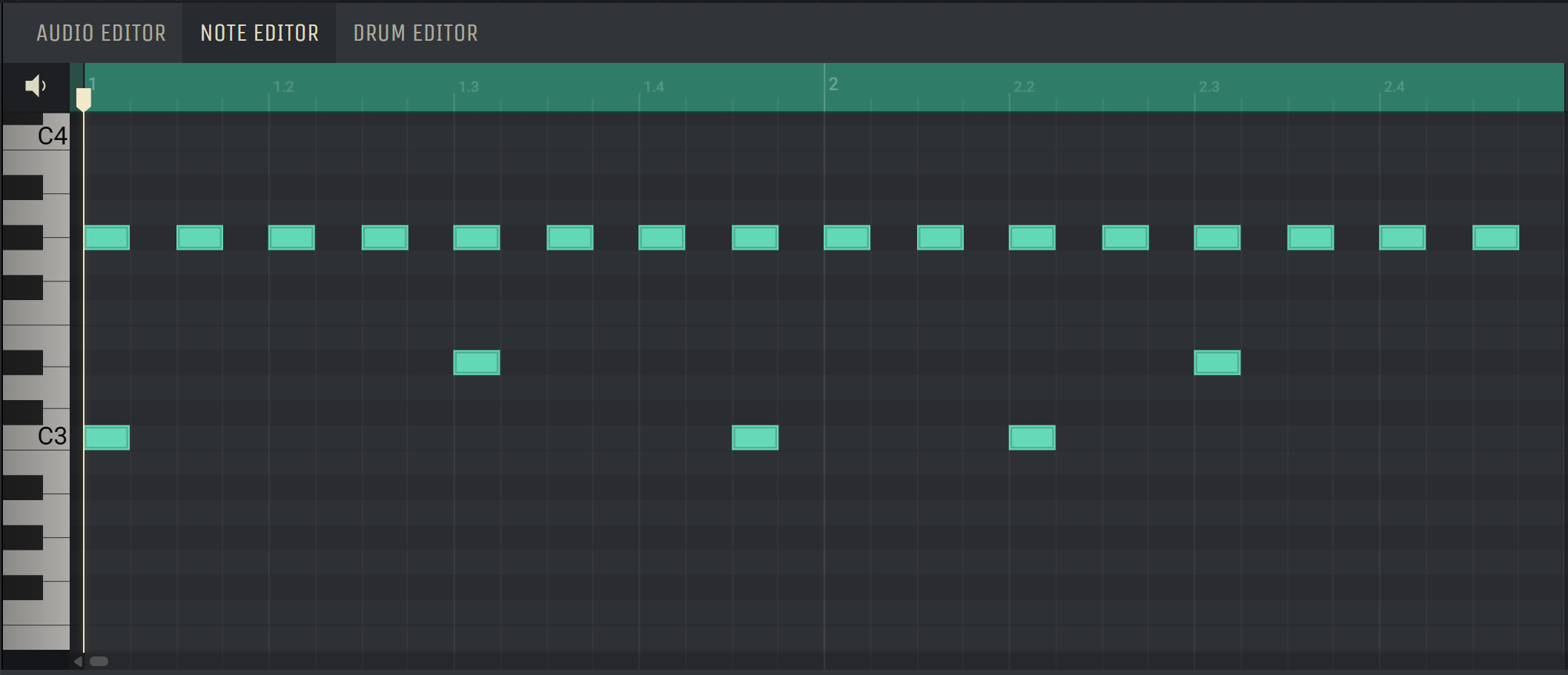 Captura de pantalla de la programación de ritmos de Amped Studio: kicks