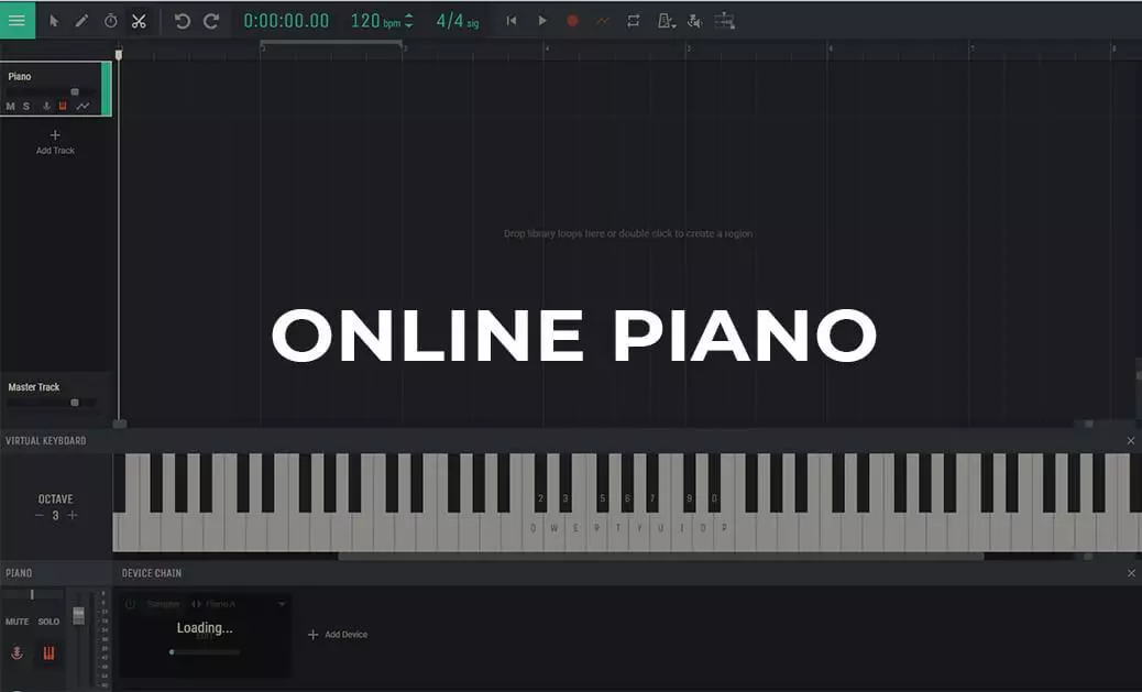 Teclado virtual de piano online no Amped Studio