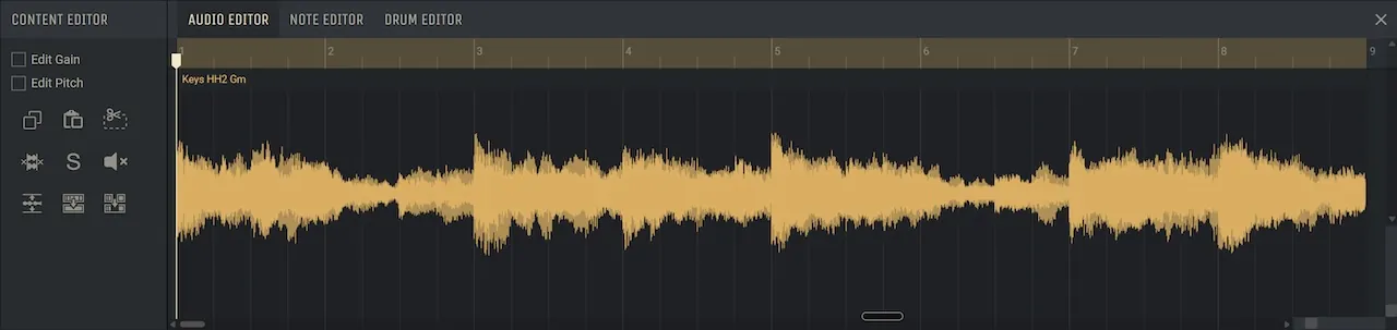 Amped Studio オーディオエディターウィンドウ