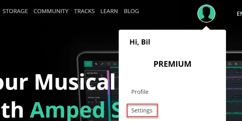 Settings under your Profile