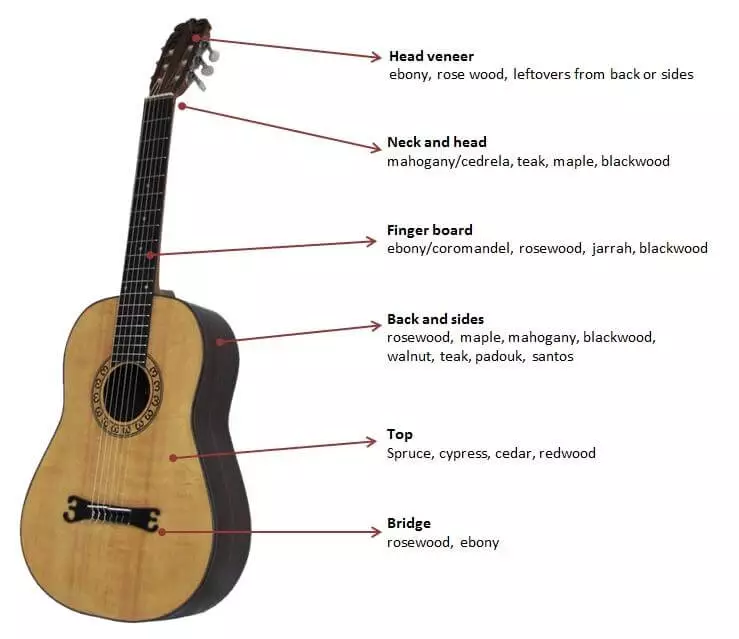 La estructura de una guitarra acústica.