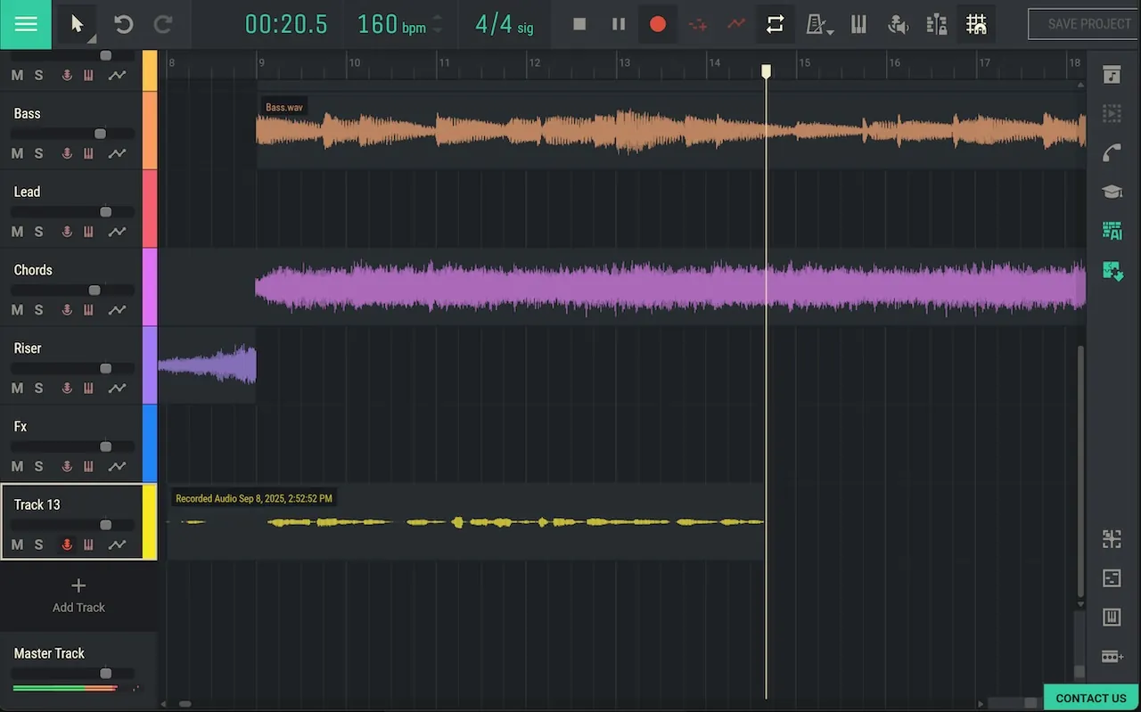 تمت إضافة مسار صوتي جديد بعنوان &quot;Vocal&quot; مع شكل الموجة